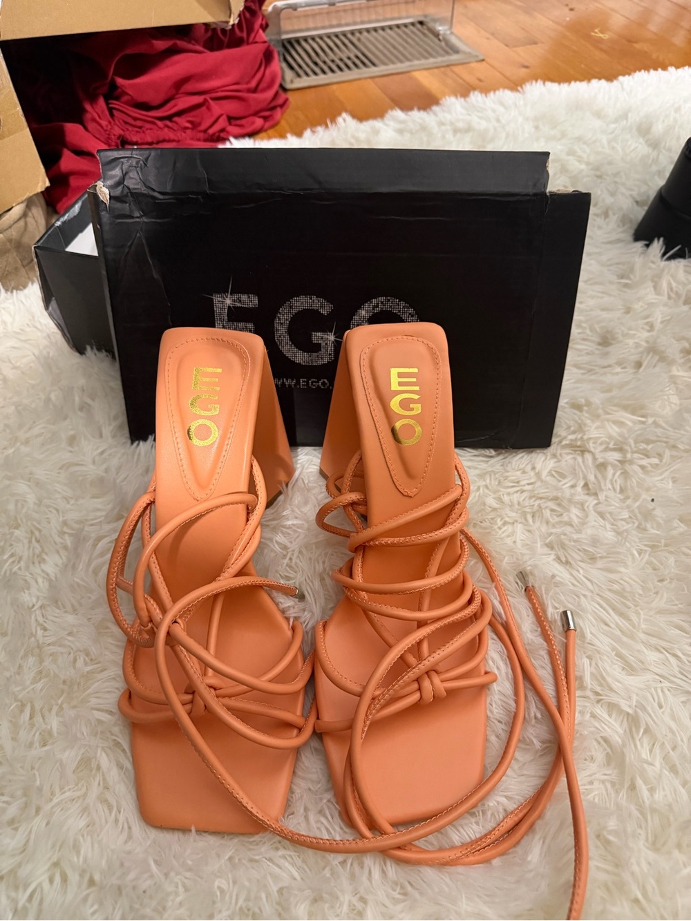 EGO Coral Lace-Up Square Toe Block Heels